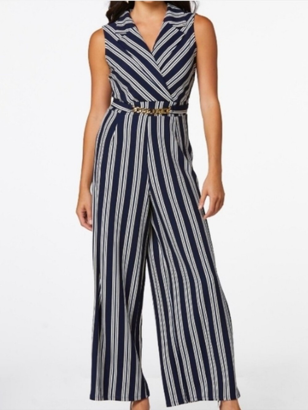 Cato Black And White Wide Leg Jumpsuit With Chain Detail Size XL
